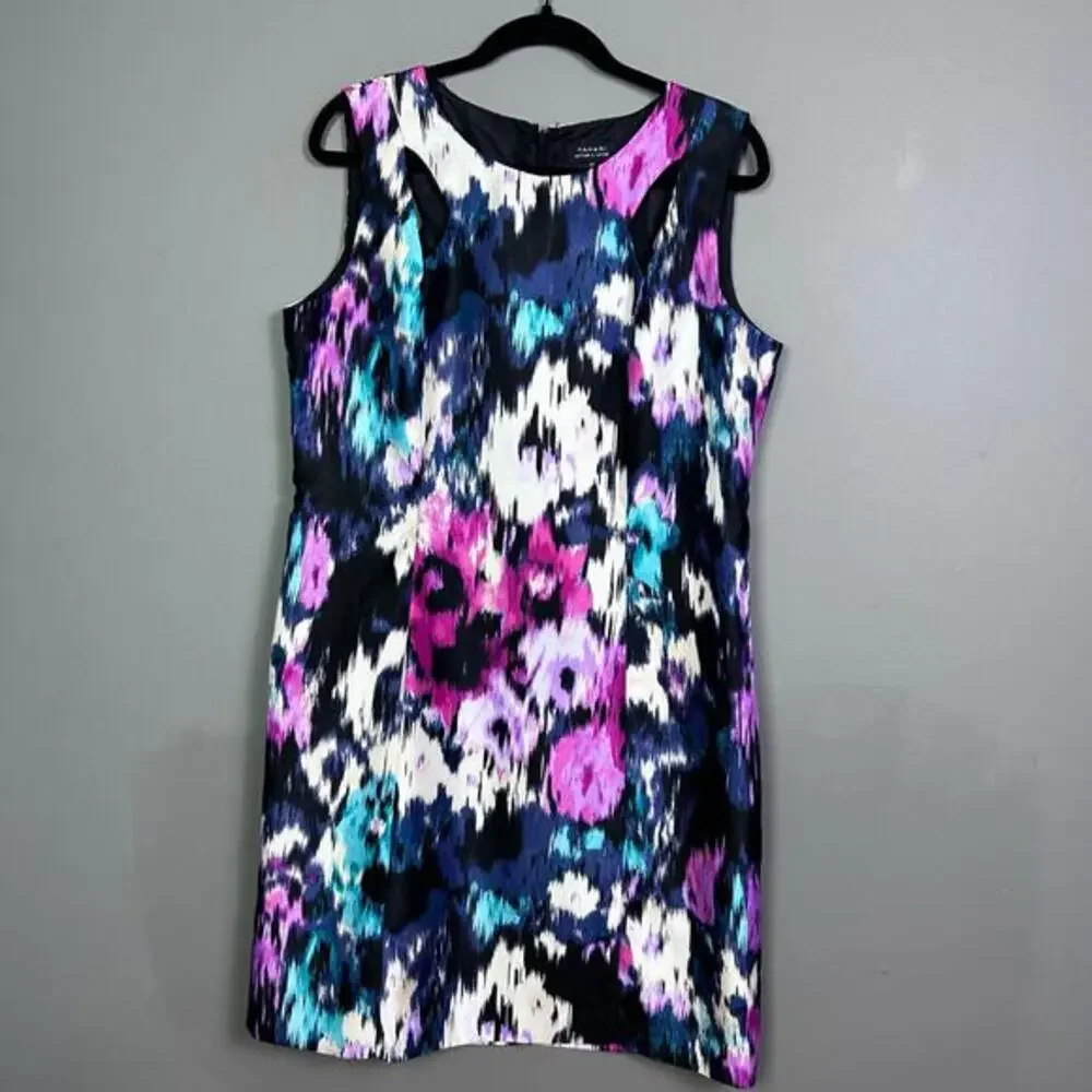 Tahari Sheath dress‎ size 12 India art to wear purple maximalist office cocktail - Picture 9 of 12